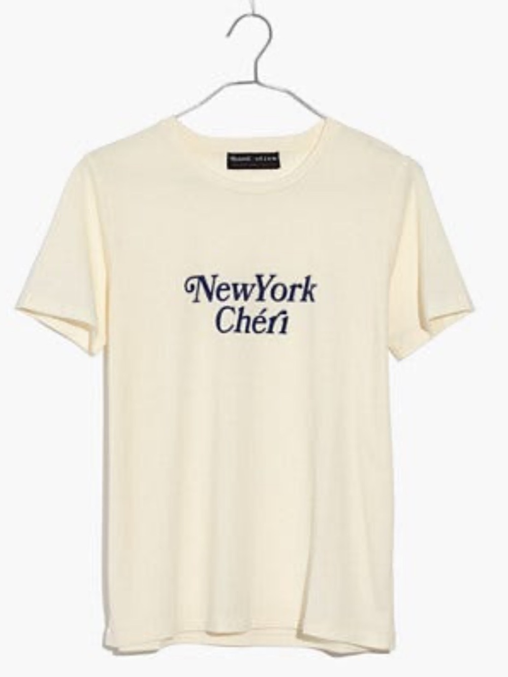 Madewell Cream Short-Sleeve Tee with Navy "NewYork Chéri" Logo